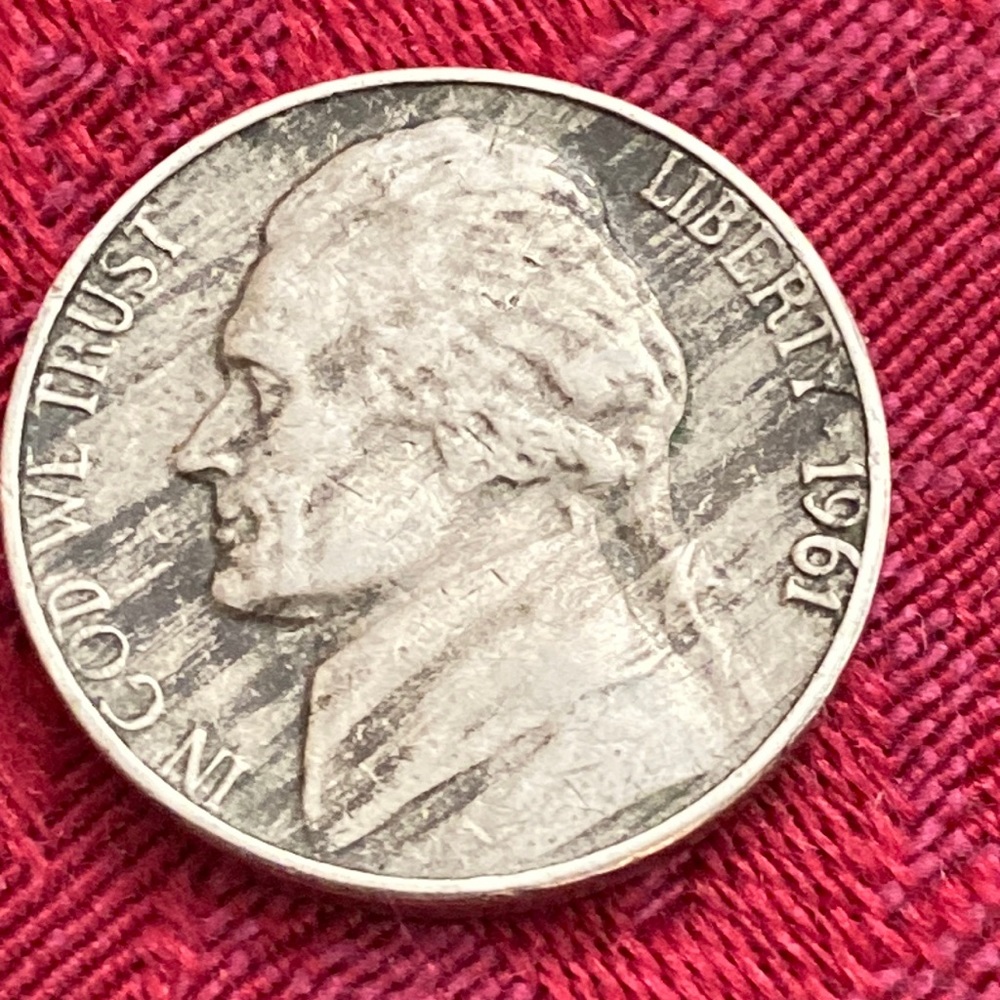 Vintage 1961 Jefferson Error Striped Nickel